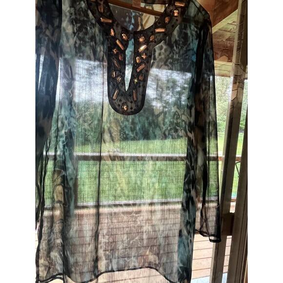 Chico's women's sheer embellished beaded multi color top/blouse. Size 1. - Picture 9 of 10